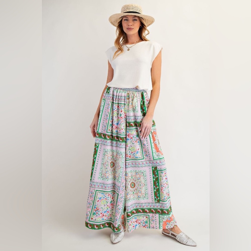 New! Easel Colorful Patterned Wide-Leg Pants - Picture 3 of 3